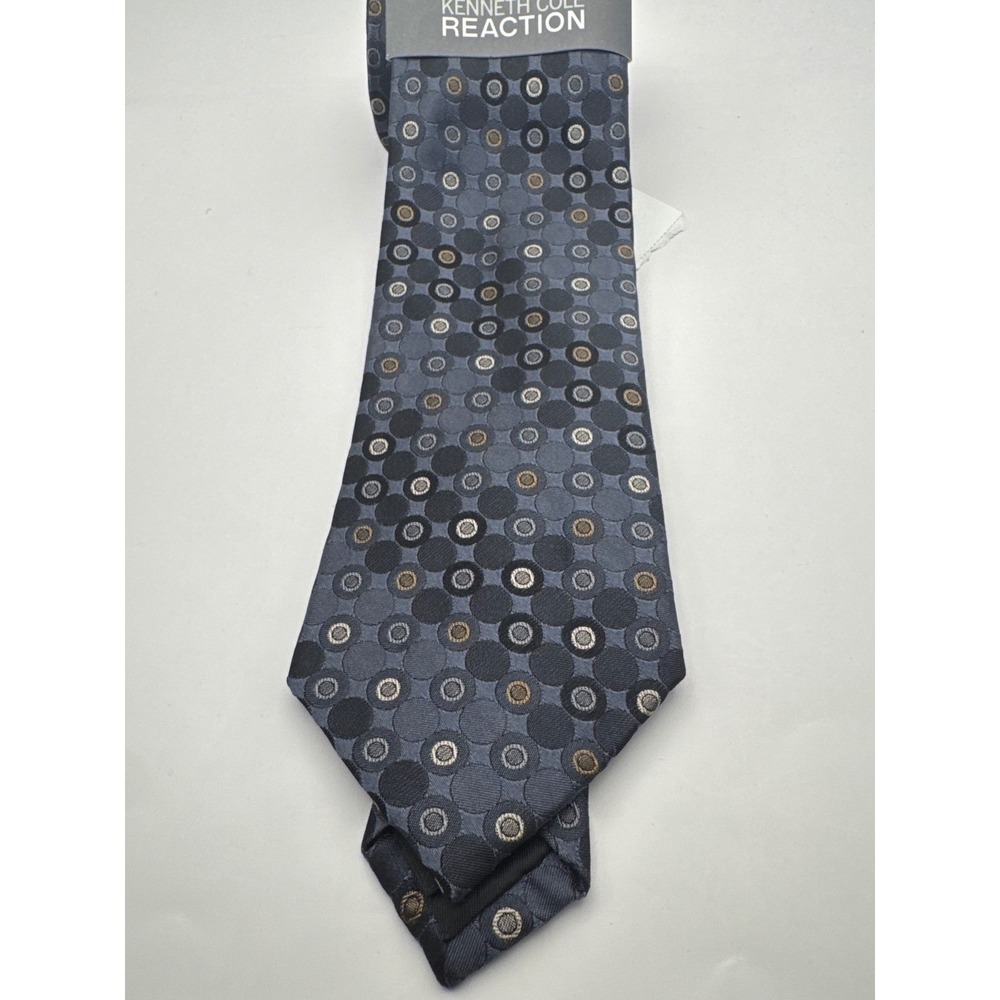New Kenneth Cole Reaction Blue Gray Geometric Dot Silk Tie NWT 3.5"